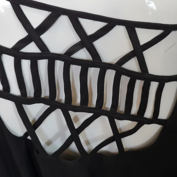 Black Sheer Linen LARGE Mini Dress Open Back Cutout Balloon Sleeves Flowy & Airy - Picture 8 of 16